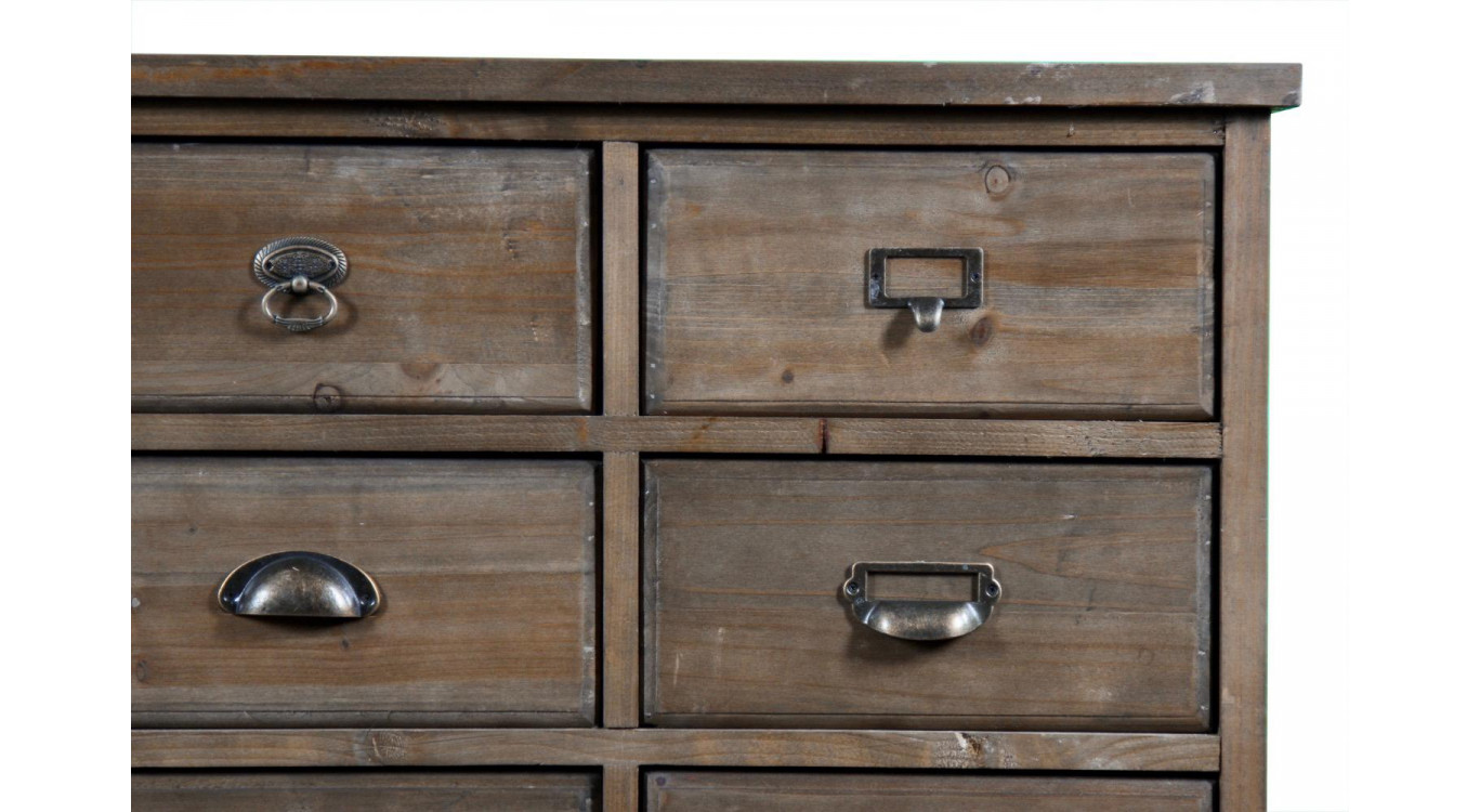 Meuble Semainier Chiffonnier Grainetier Bois 12 Tiroirs 101x31.5x75cm