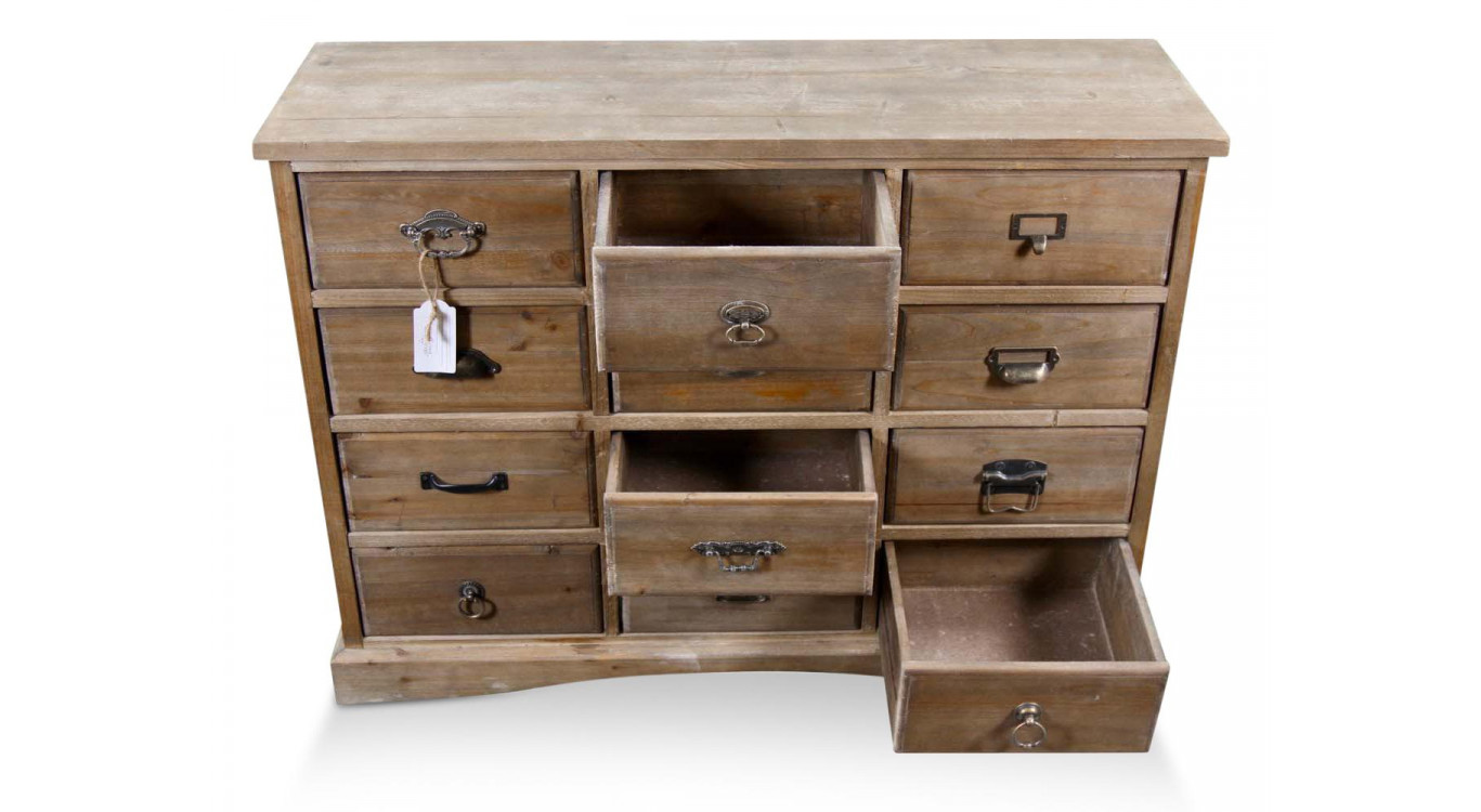 Meuble Semainier Chiffonnier Grainetier Bois 12 Tiroirs 101x31.5x75cm