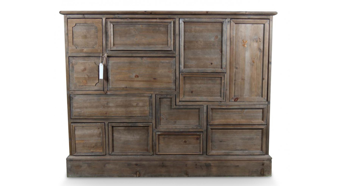 Meuble Semainier Chiffonnier Grainetier Bois 14 Tiroirs Nu 125x44x99cm