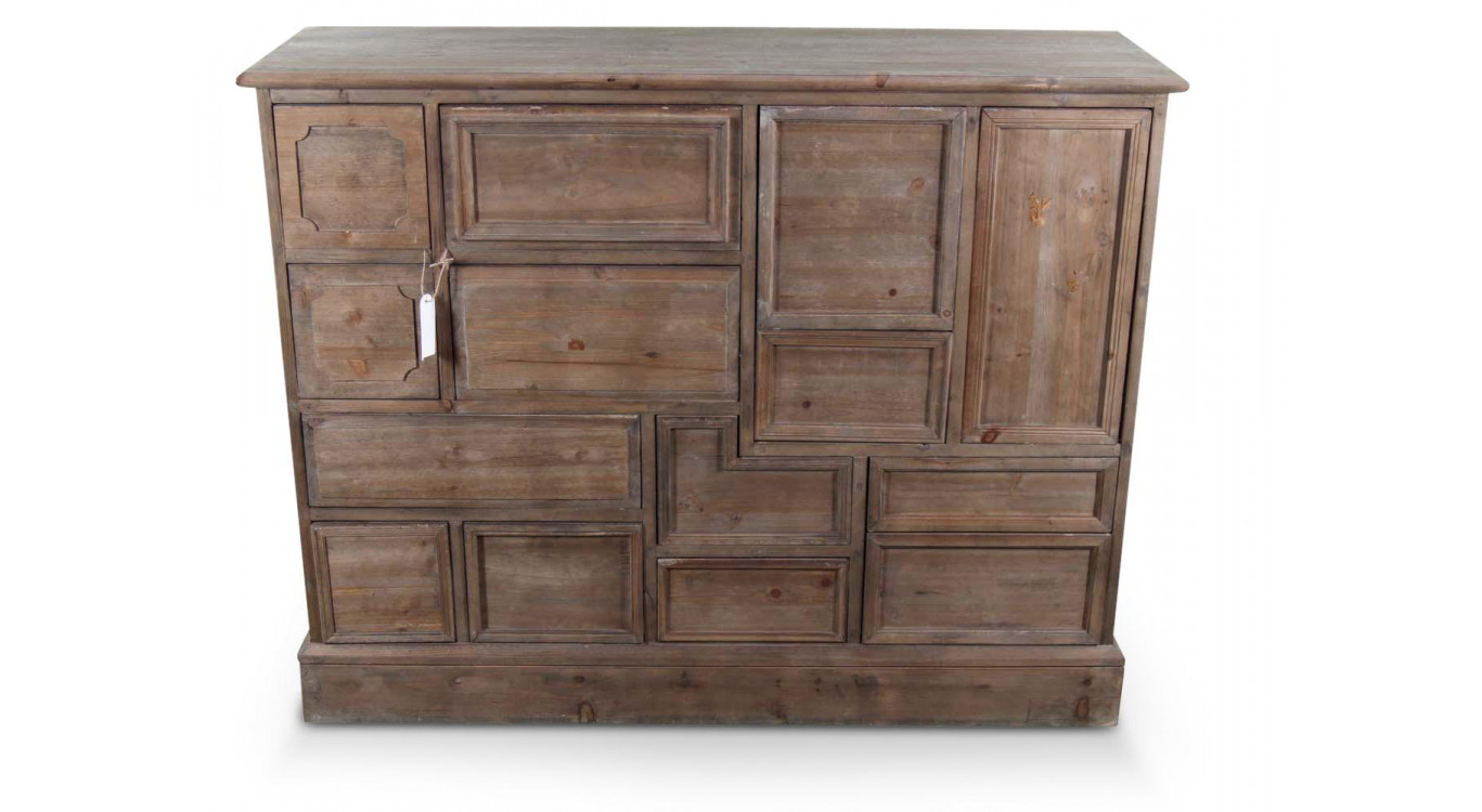 Meuble Semainier Chiffonnier Grainetier Bois 14 Tiroirs Nu 125x44x99cm