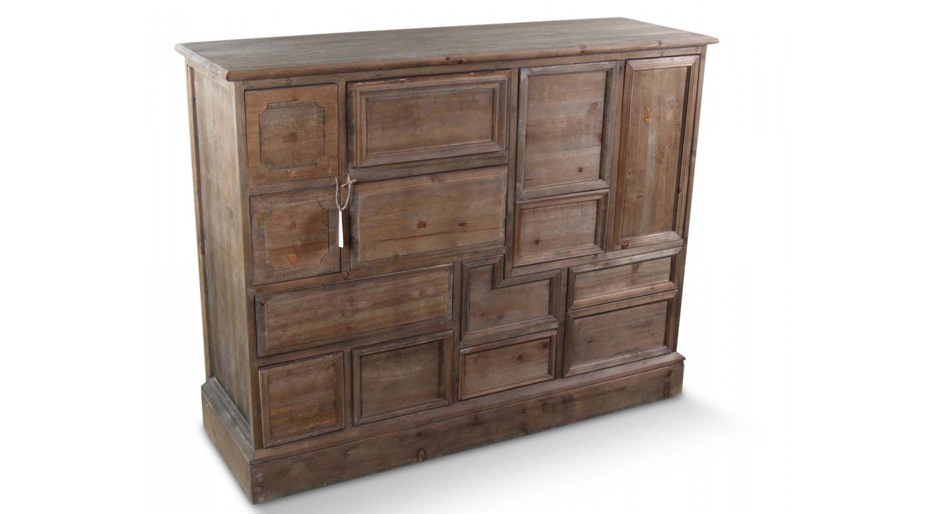 Meuble Semainier Chiffonnier Grainetier Bois 14 Tiroirs Nu 125x44x99cm