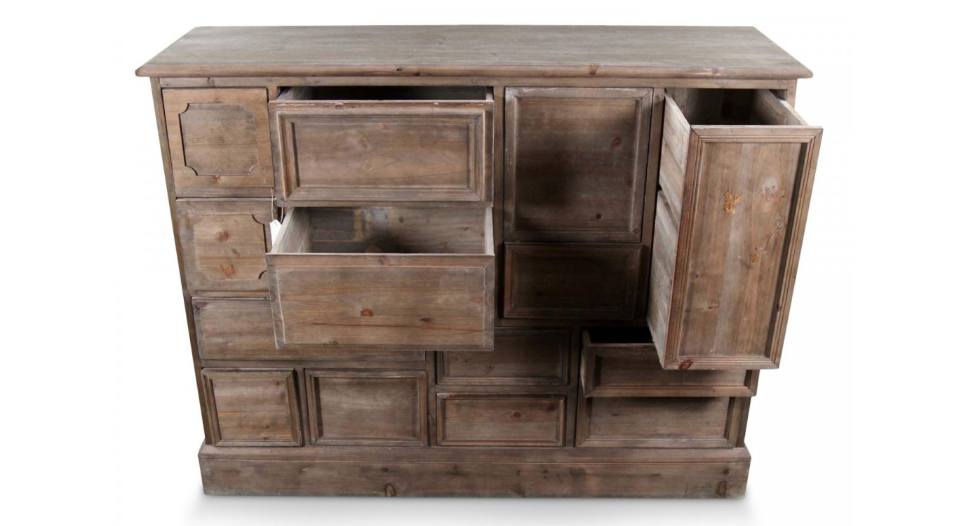 Meuble Semainier Chiffonnier Grainetier Bois 14 Tiroirs Nu 125x44x99cm