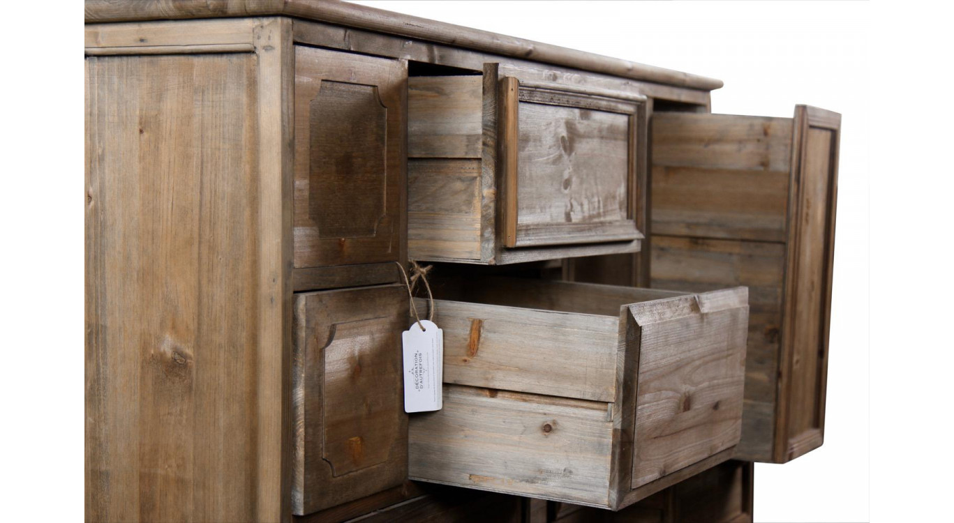 Meuble Semainier Chiffonnier Grainetier Bois 14 Tiroirs Nu 125x44x99cm
