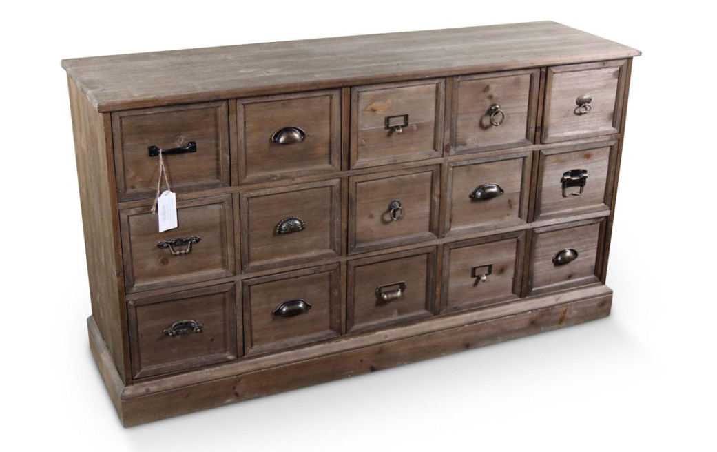 Meuble Semainier Chiffonnier Grainetier Bois 15 Tiroirs 137.5x40.5x76cm