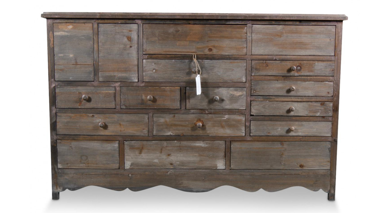 Meuble Semainier Chiffonnier Grainetier Bois 17 Tiroirs Nu 124x32.5x78.5cm