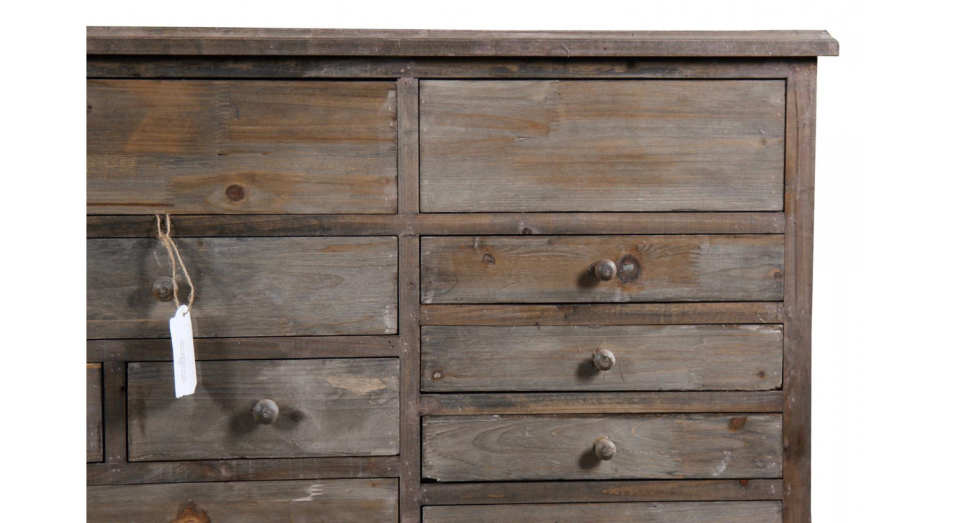 Meuble Semainier Chiffonnier Grainetier Bois 17 Tiroirs Nu 124x32.5x78.5cm