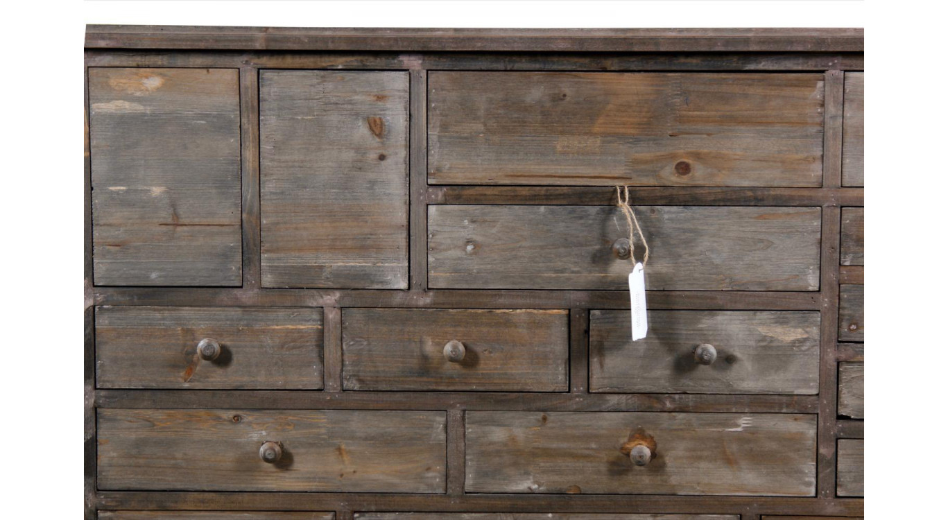 Meuble Semainier Chiffonnier Grainetier Bois 17 Tiroirs Nu 124x32.5x78.5cm
