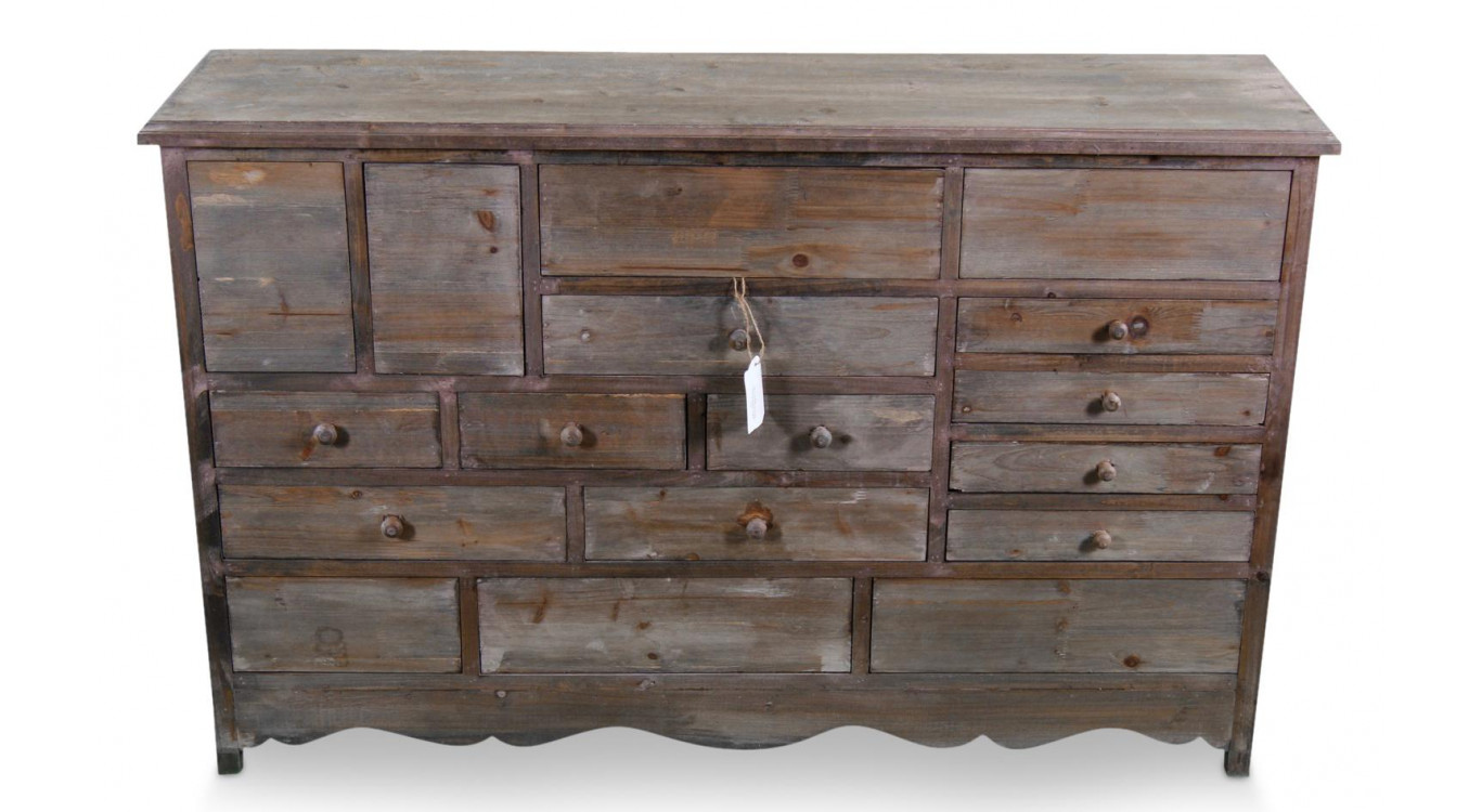 Meuble Semainier Chiffonnier Grainetier Bois 17 Tiroirs Nu 124x32.5x78.5cm