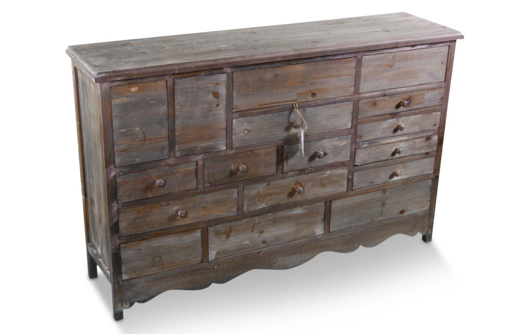 Meuble Semainier Chiffonnier Grainetier Bois 17 Tiroirs Nu 124x32.5x78.5cm