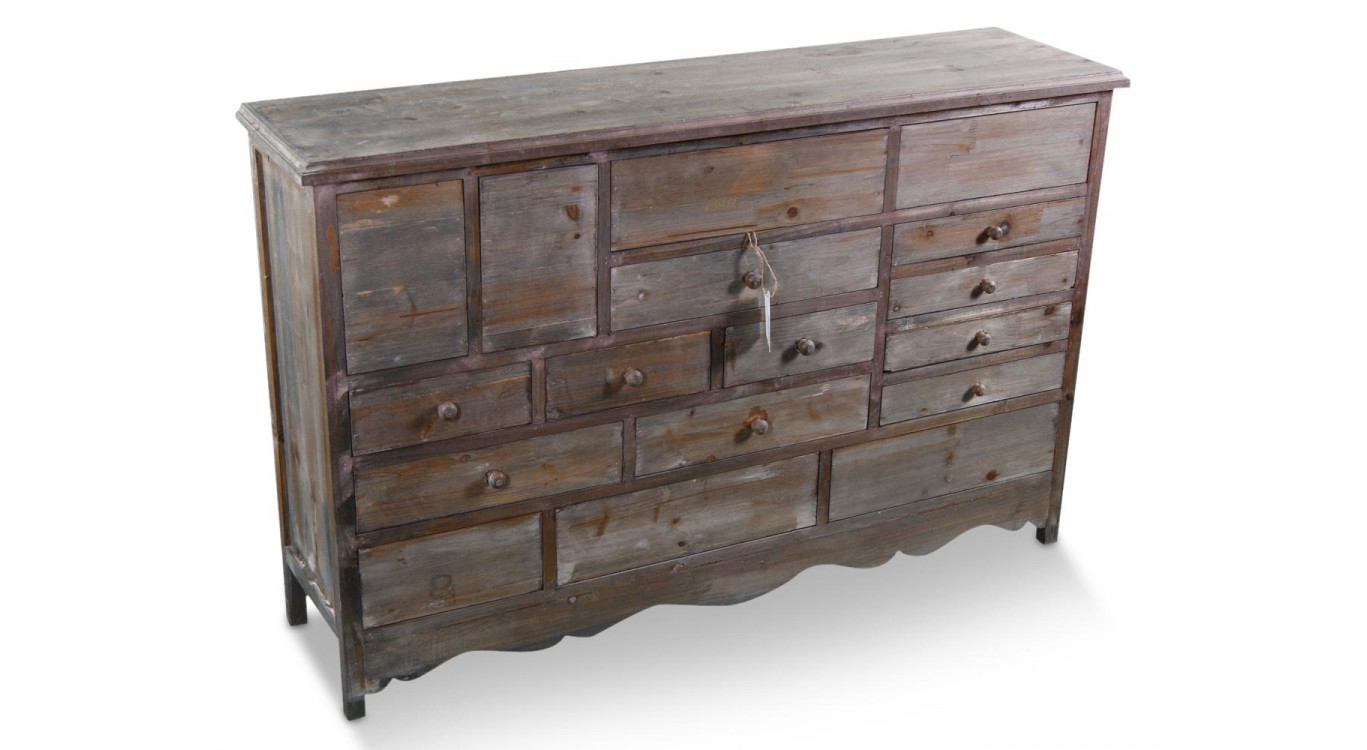 Meuble Semainier Chiffonnier Grainetier Bois 17 Tiroirs Nu 124x32.5x78.5cm