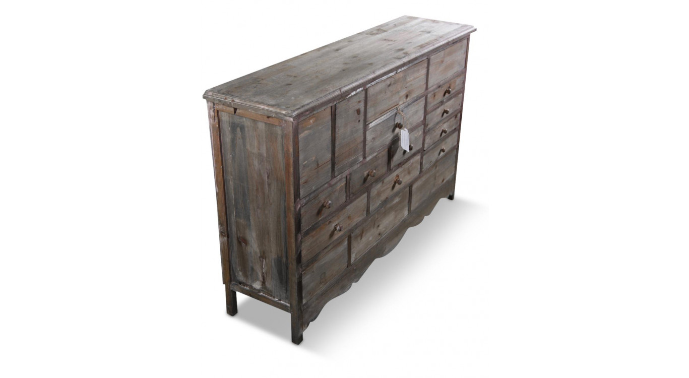 Meuble Semainier Chiffonnier Grainetier Bois 17 Tiroirs Nu 124x32.5x78.5cm