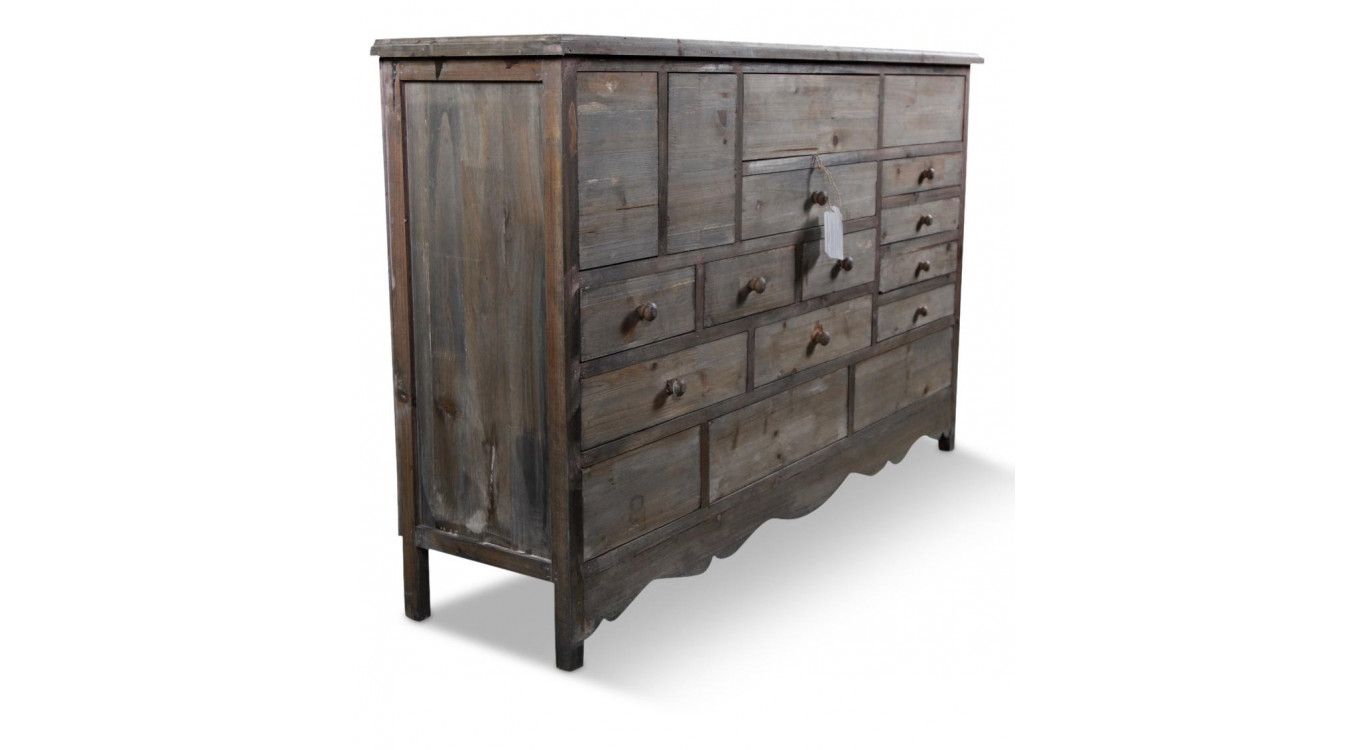 Meuble Semainier Chiffonnier Grainetier Bois 17 Tiroirs Nu 124x32.5x78.5cm