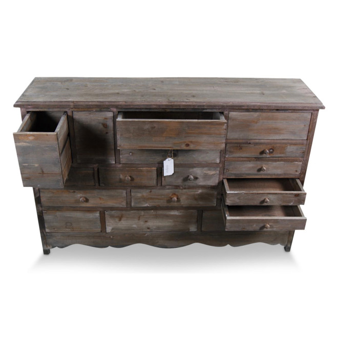 Meuble Semainier Chiffonnier Grainetier Bois 17 Tiroirs Nu 124x32.5x78.5cm