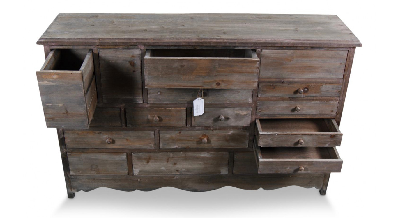 Meuble Semainier Chiffonnier Grainetier Bois 17 Tiroirs Nu 124x32.5x78.5cm