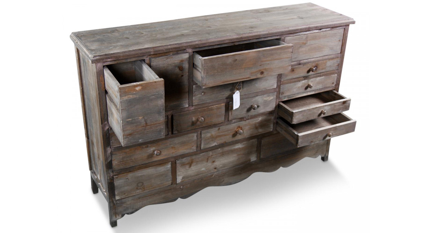 Meuble Semainier Chiffonnier Grainetier Bois 17 Tiroirs Nu 124x32.5x78.5cm
