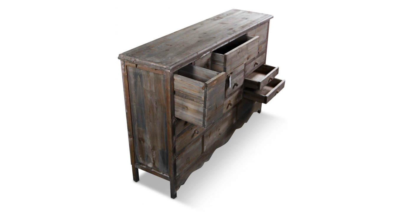 Meuble Semainier Chiffonnier Grainetier Bois 17 Tiroirs Nu 124x32.5x78.5cm