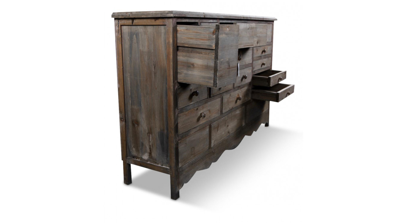 Meuble Semainier Chiffonnier Grainetier Bois 17 Tiroirs Nu 124x32.5x78.5cm