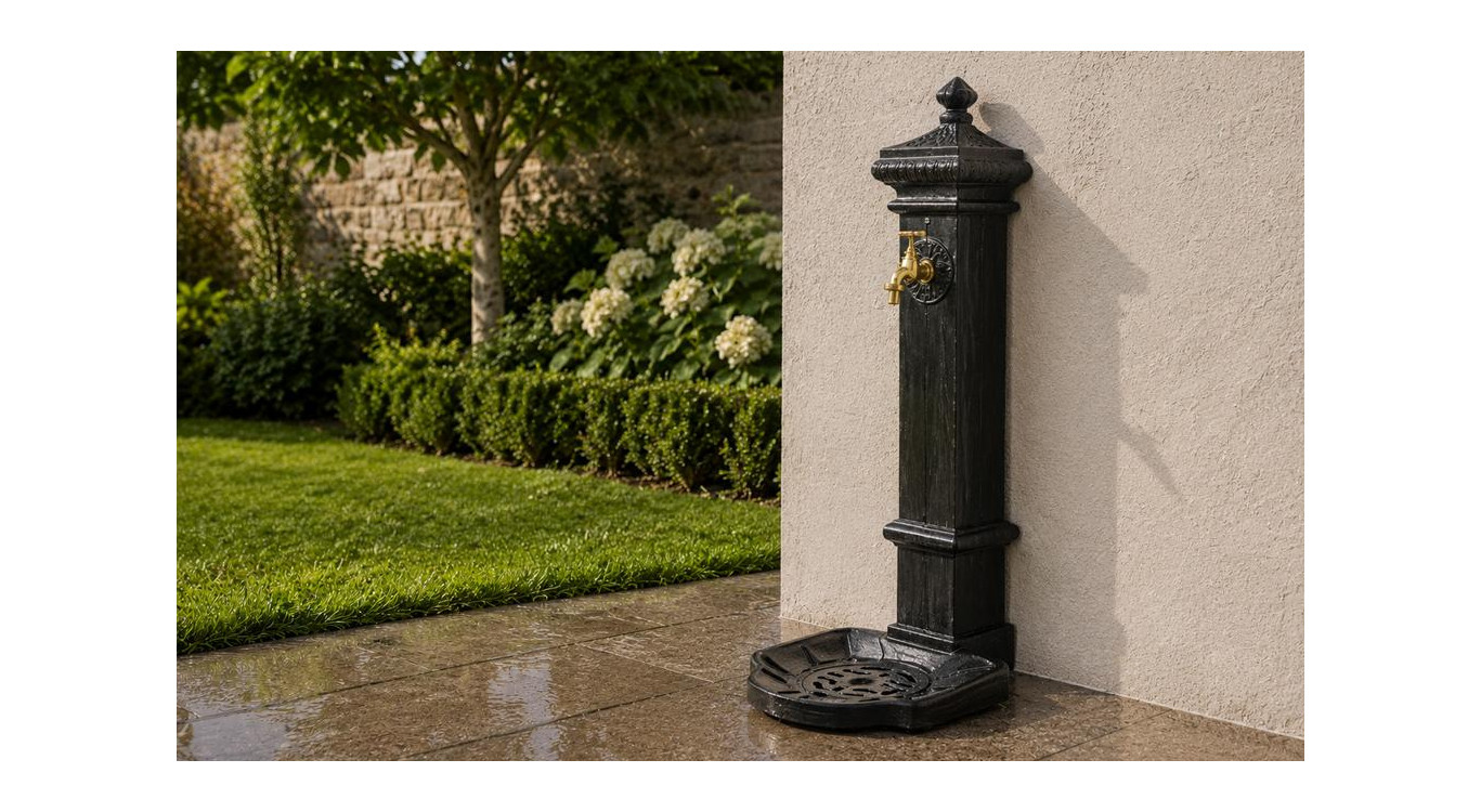 Fontana da giardino in alluminio-metallo grigio 29x33x76cm