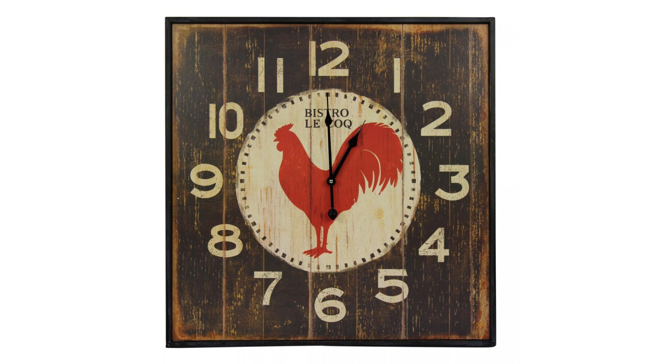 Antike Wanduhr Quadrat Bistrot Le Coq 60cm