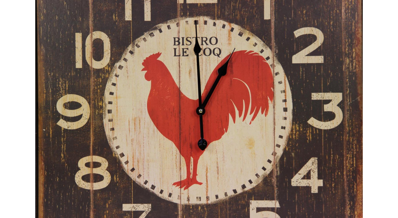 Antike Wanduhr Quadrat Bistrot Le Coq 60cm