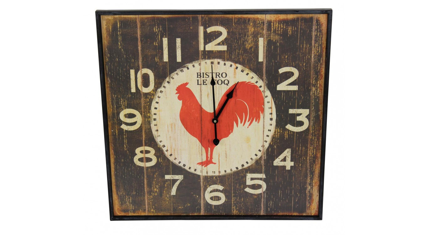 Antike Wanduhr Quadrat Bistrot Le Coq 60cm