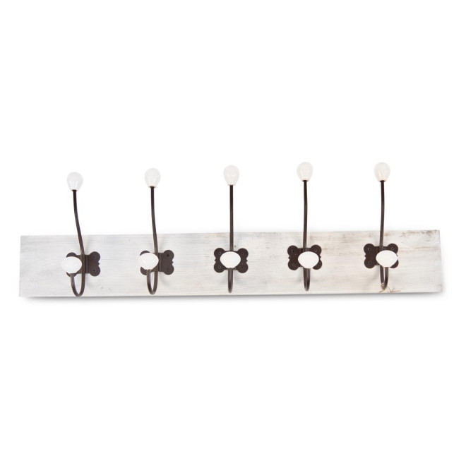 Patère Portemanteau Bois Cerusé Blanc 10 Accroches 70.5x9x19.5cm