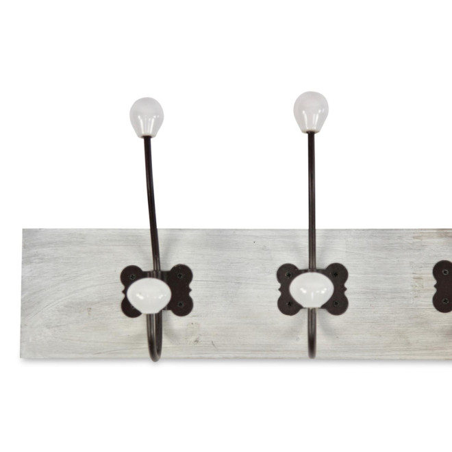 Patère Portemanteau Bois Cerusé Blanc 10 Accroches 70.5x9x19.5cm