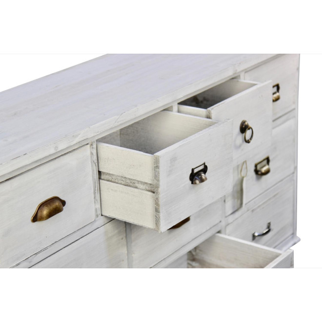 Wochenschrank Chiffonnier Grainetier Bois 10 Schubladen Cerusé Blanc 125x35x80cm