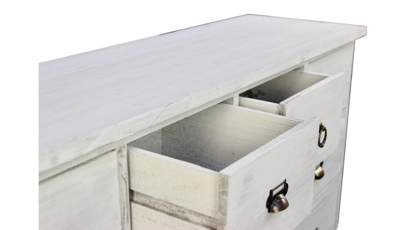 Wochenschrank Chiffonnier Grainetier Bois 10 Schubladen Cerusé Blanc 125x35x80cm