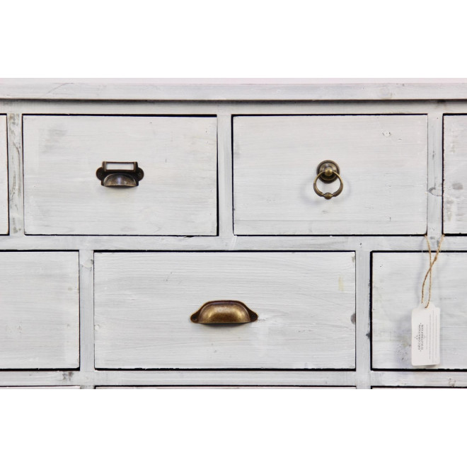 Wochenschrank Chiffonnier Grainetier Bois 10 Schubladen Cerusé Blanc 125x35x80cm