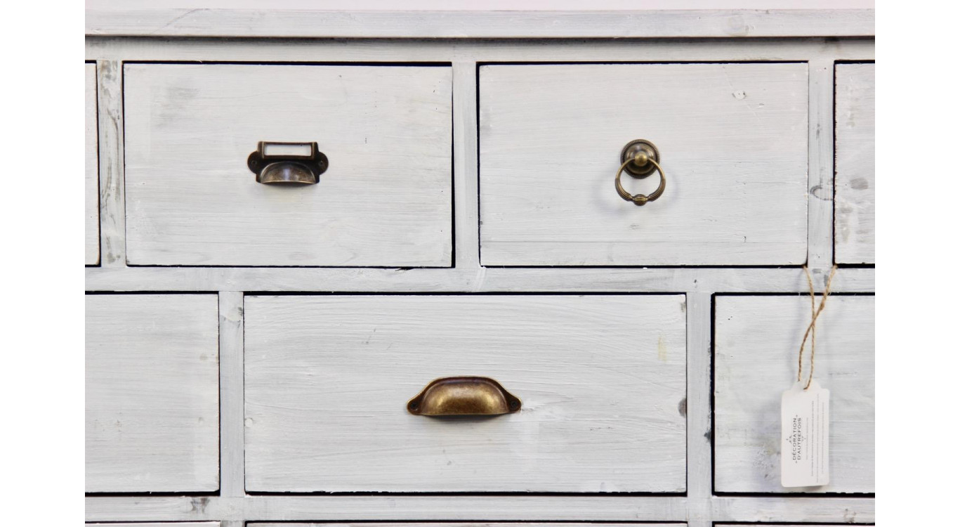 Wochenschrank Chiffonnier Grainetier Bois 10 Schubladen Cerusé Blanc 125x35x80cm