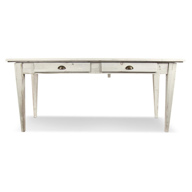 Table à Manger Bois 4 Tiroirs Cerusé Blanc 180x71x79.5cm