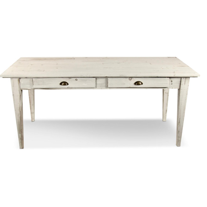 Holz Esstisch 4 Schubladen Cerusé Weiß 180x71x79.5cm