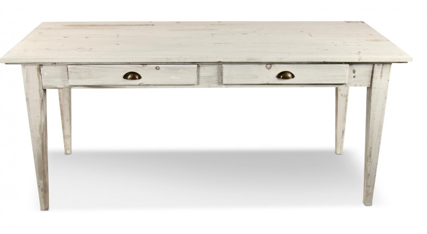 Holz Esstisch 4 Schubladen Cerusé Weiß 180x71x79.5cm