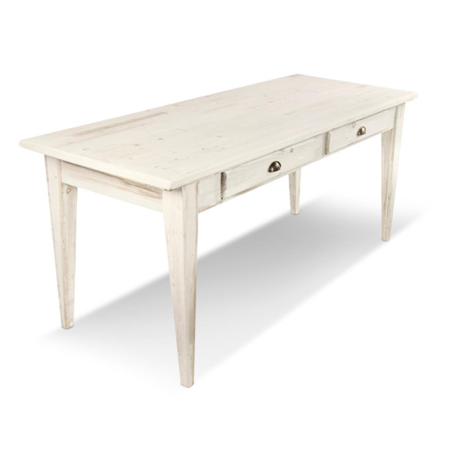 Holz Esstisch 4 Schubladen Cerusé Weiß 180x71x79.5cm