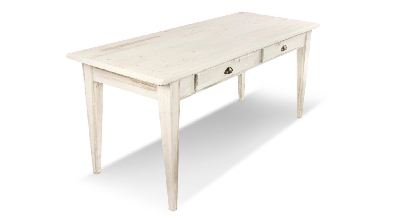 Holz Esstisch 4 Schubladen Cerusé Weiß 180x71x79.5cm