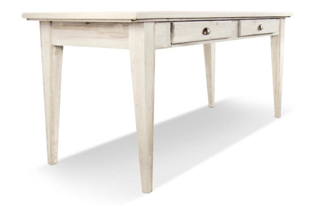 Holz Esstisch 4 Schubladen Cerusé Weiß 180x71x79.5cm