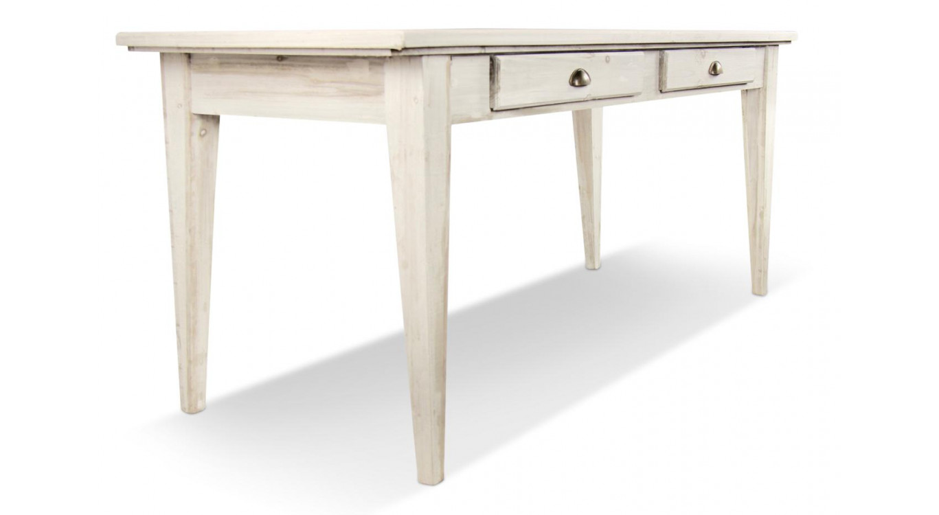 Holz Esstisch 4 Schubladen Cerusé Weiß 180x71x79.5cm