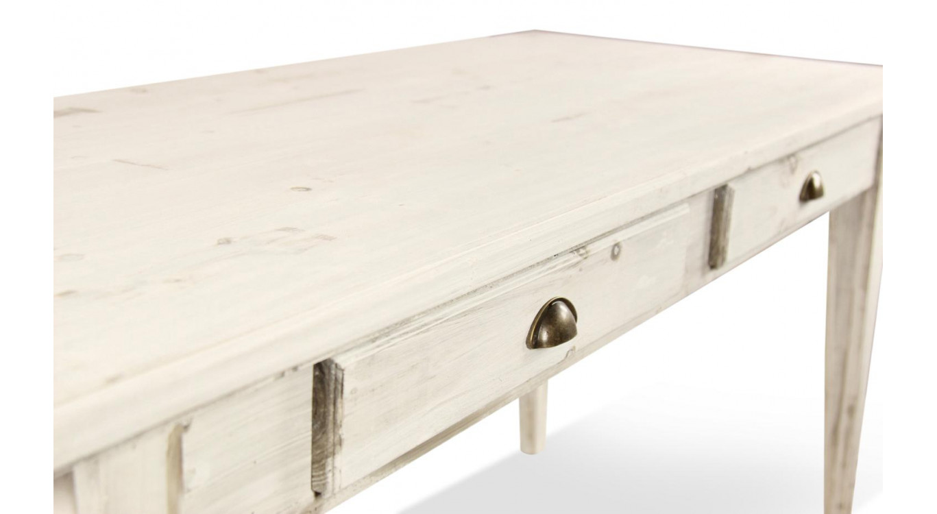 Holz Esstisch 4 Schubladen Cerusé Weiß 180x71x79.5cm
