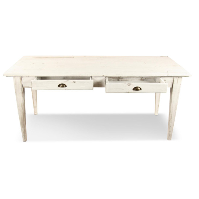 Holz Esstisch 4 Schubladen Cerusé Weiß 180x71x79.5cm
