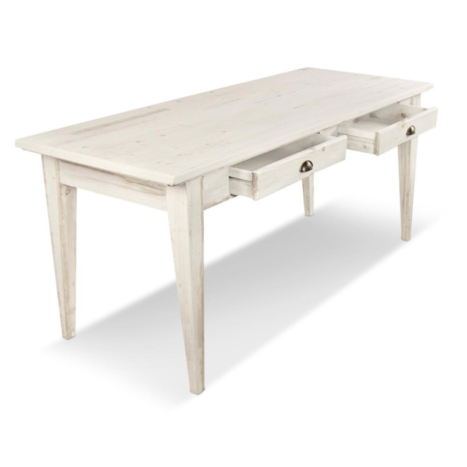 Holz Esstisch 4 Schubladen Cerusé Weiß 180x71x79.5cm