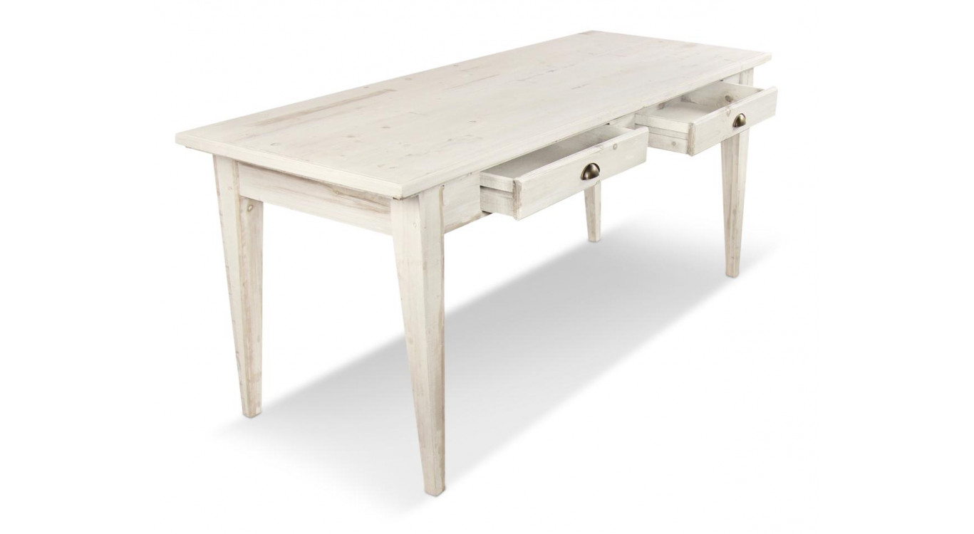 Holz Esstisch 4 Schubladen Cerusé Weiß 180x71x79.5cm