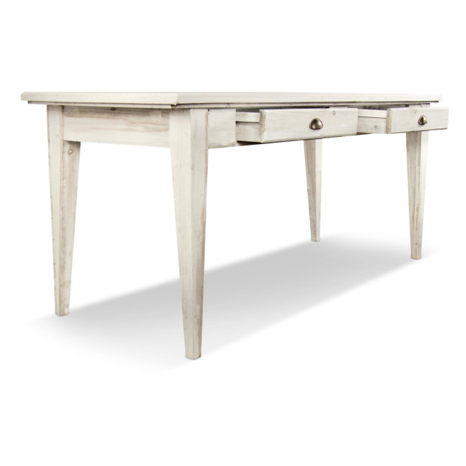 Holz Esstisch 4 Schubladen Cerusé Weiß 180x71x79.5cm