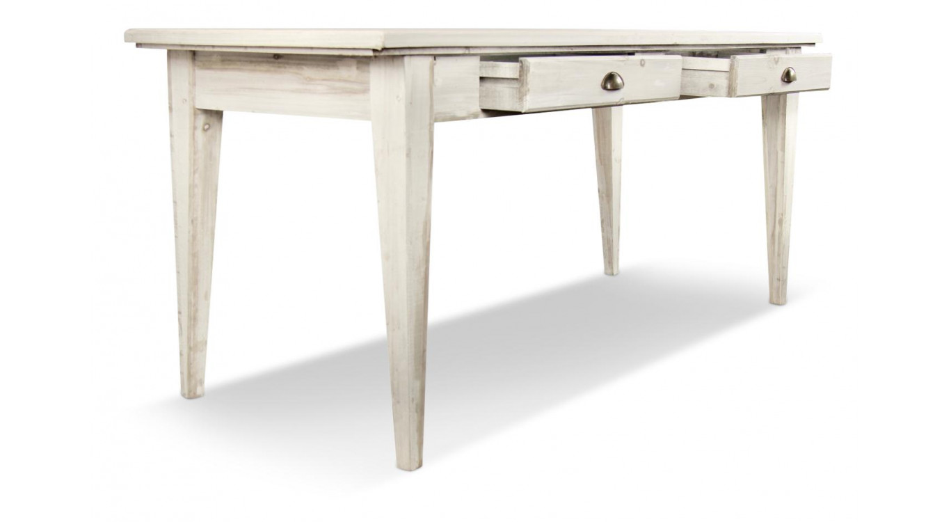 Holz Esstisch 4 Schubladen Cerusé Weiß 180x71x79.5cm