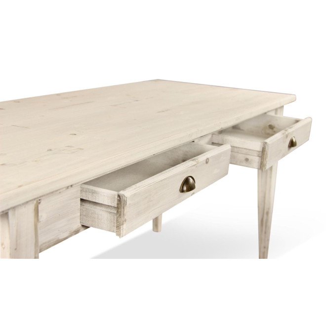 Holz Esstisch 4 Schubladen Cerusé Weiß 180x71x79.5cm