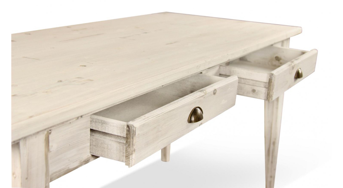 Holz Esstisch 4 Schubladen Cerusé Weiß 180x71x79.5cm