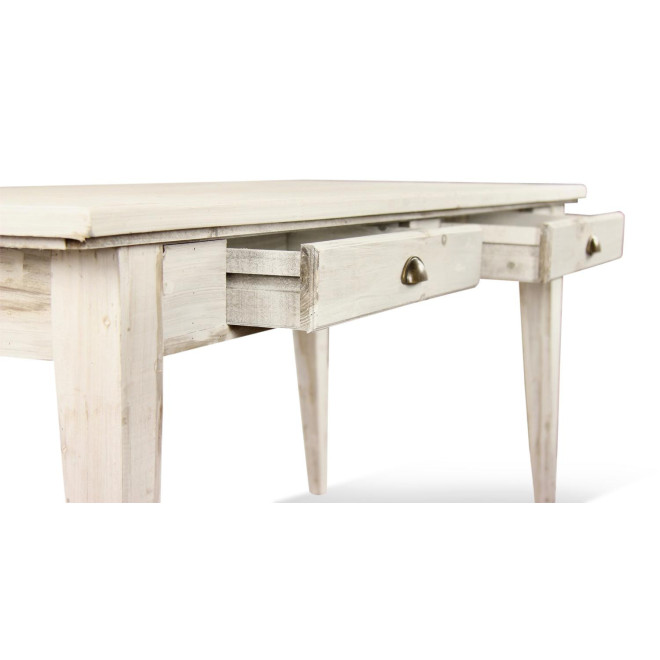 Holz Esstisch 4 Schubladen Cerusé Weiß 180x71x79.5cm