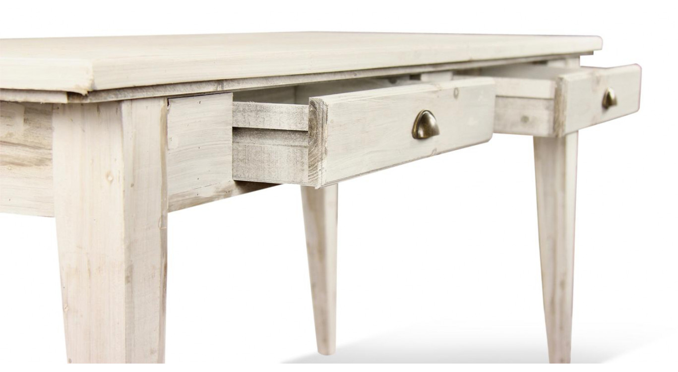 Holz Esstisch 4 Schubladen Cerusé Weiß 180x71x79.5cm