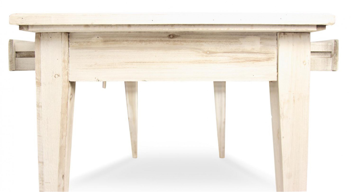 Holz Esstisch 4 Schubladen Cerusé Weiß 180x71x79.5cm