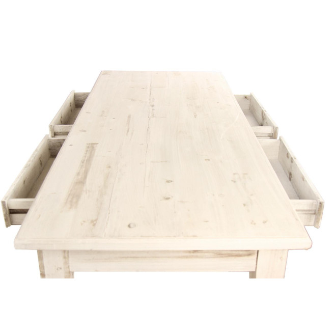 Holz Esstisch 4 Schubladen Cerusé Weiß 180x71x79.5cm